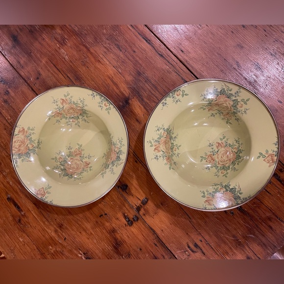 MacKenzie-Childs green Floral Camp 1995 Vintage Salad Soup 8" Bowls set of 2 - Picture 1 of 5